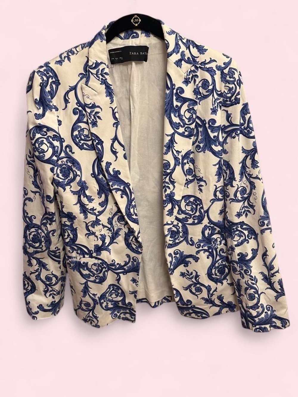 Zara Cream Blazer with Navy Baroque Print